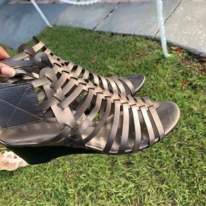 Grey strapped wedges